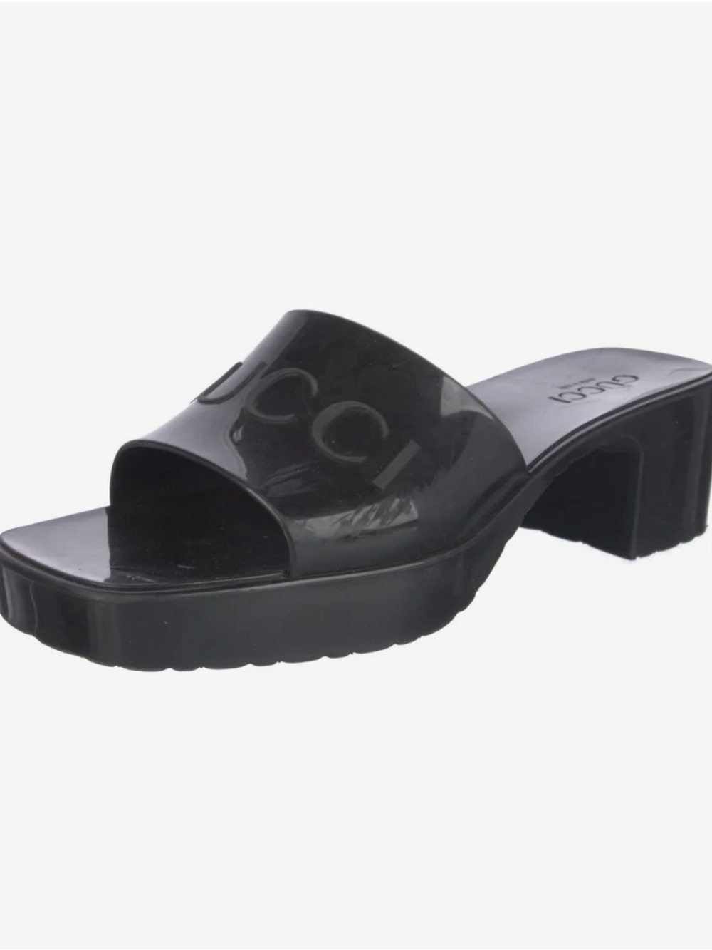 Gucci Black Patent Slide Mule with Block Heel 38